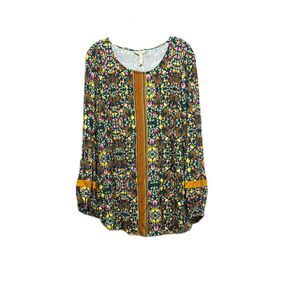 Matilda Jane Womens Multicolor Floral Peasant Blouse Long Sleeve Round Neck Top